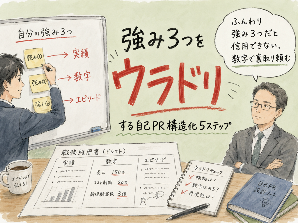 自己PR構造化｜強み3つを実績で裏取り