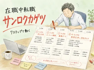 在職中転職のスケジュール｜3〜6ヶ月で内定獲得する7ステップ のアイキャッチ