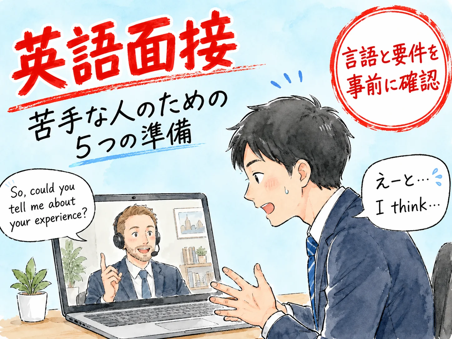 外資転職の英語面接対策|英語が苦手な人の5つの準備と話し方 のアイキャッチ