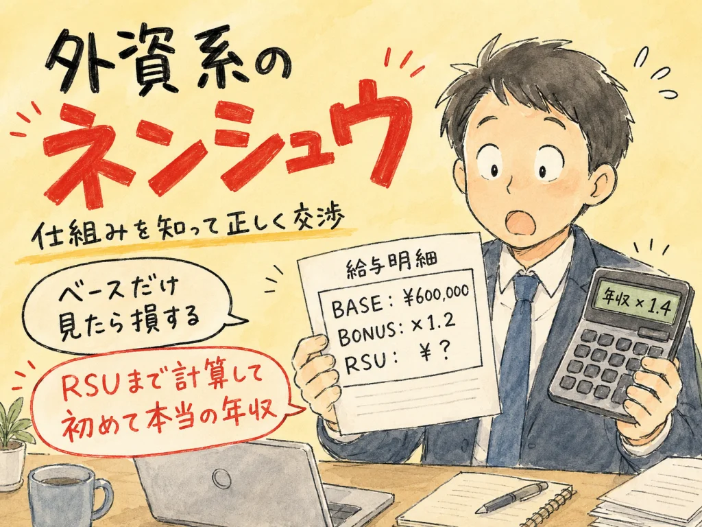 外資系の年収の仕組み｜日系と違うベース・ボーナス・RSUの読み方 のアイキャッチ