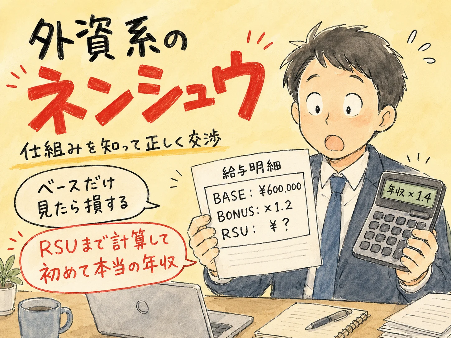 外資系の年収の仕組み｜日系と違うベース・ボーナス・RSUの読み方 のアイキャッチ