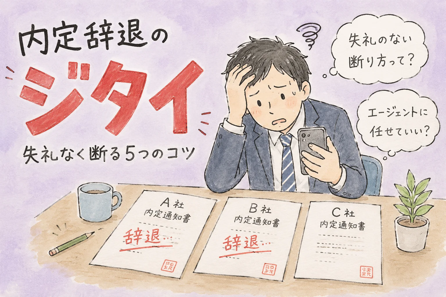 内定辞退のマナーと手順｜複数内定を失礼なく断る5つのコツ のアイキャッチ