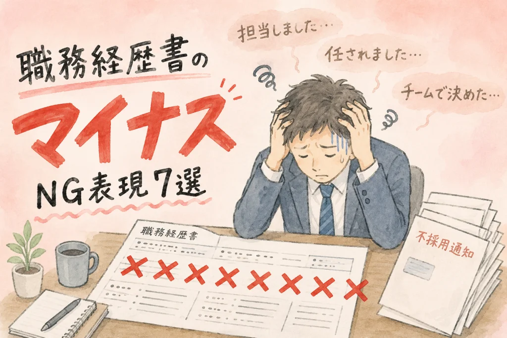 職務経歴書のNG表現7選｜書類選考で落ちる人がやりがちな書き方 のアイキャッチ