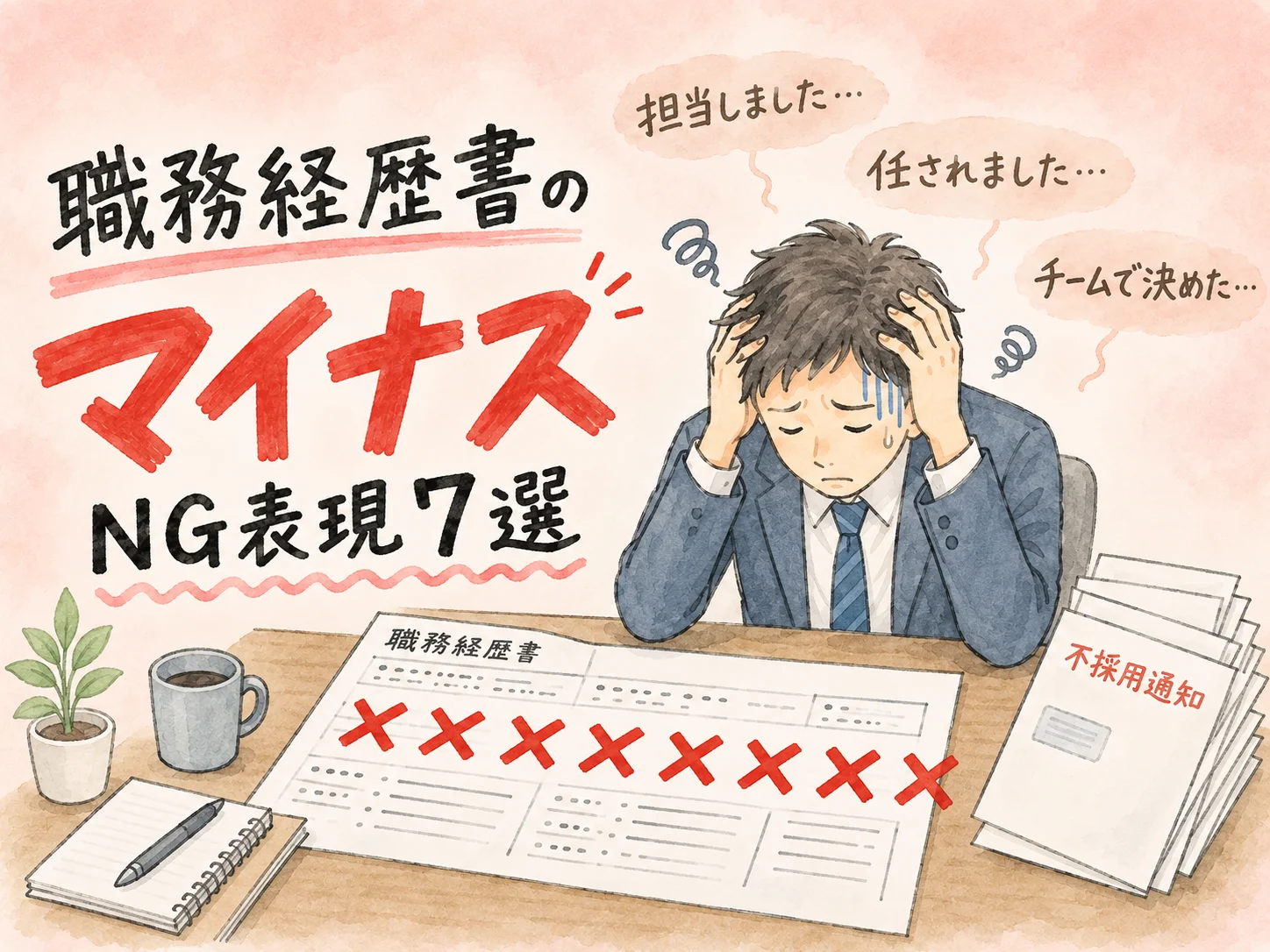 職務経歴書のNG表現7選｜書類選考で落ちる人がやりがちな書き方 のアイキャッチ