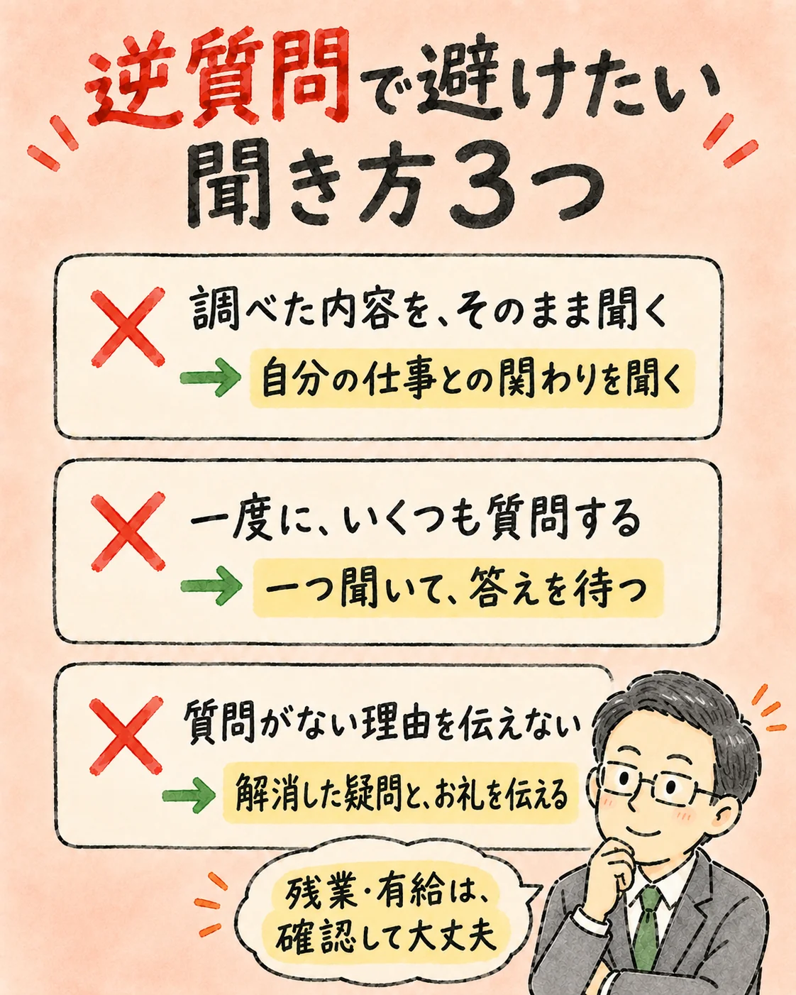 避けたい聞き方3つ。残業・有給の確認を諦める必要はありません。
