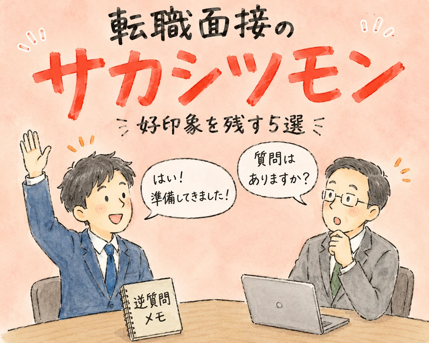 転職面接の逆質問例5選|好印象を残す答え方と絶対NG3つ のアイキャッチ