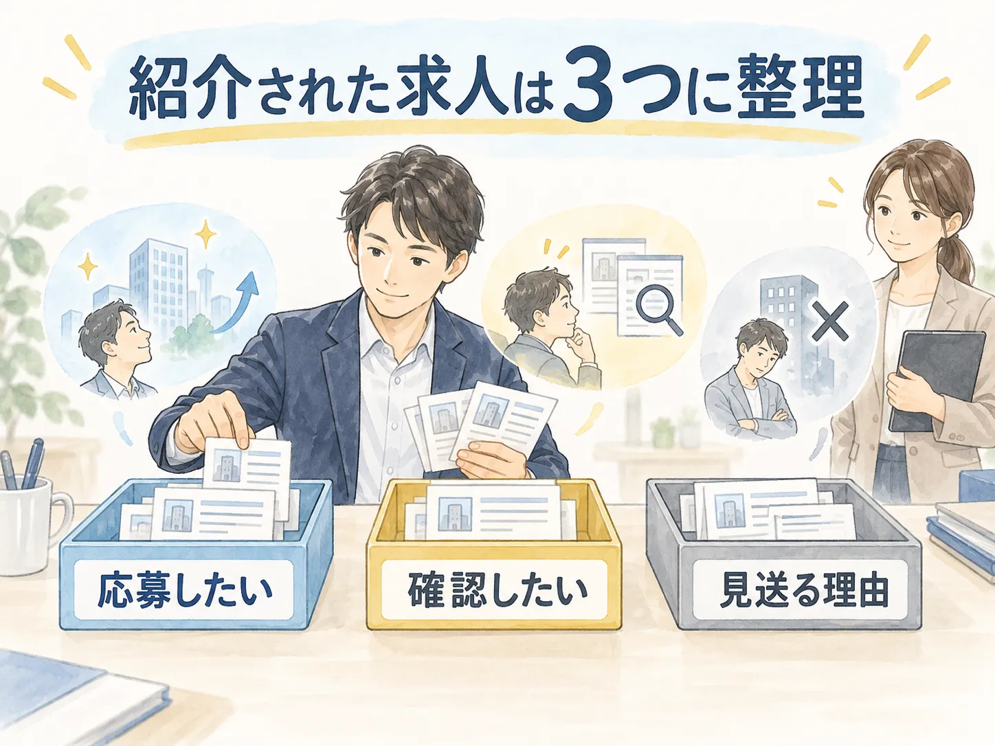 紹介された求人は３つに整理：応募したい、確認したい、見送る理由