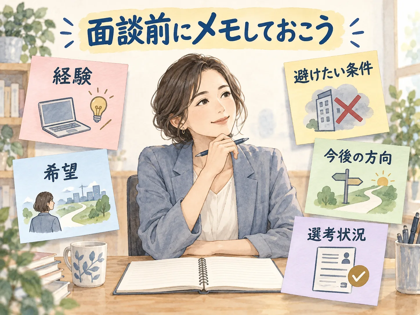 面談前にメモしておこう：経験、希望、避けたい条件、今後の方向、選考状況