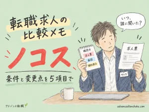 転職求人の比較メモ｜応募時の条件と変更点が残る５つの項目 のアイキャッチ