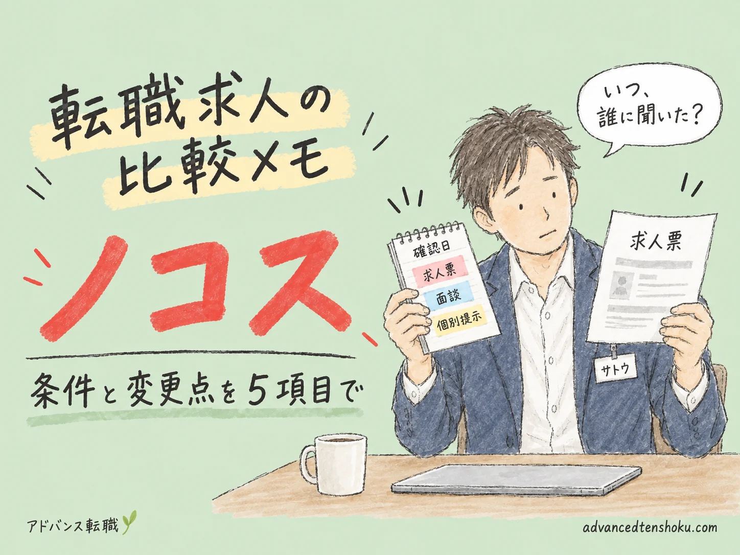 転職求人の比較メモ｜応募時の条件と変更点が残る５つの項目 のアイキャッチ